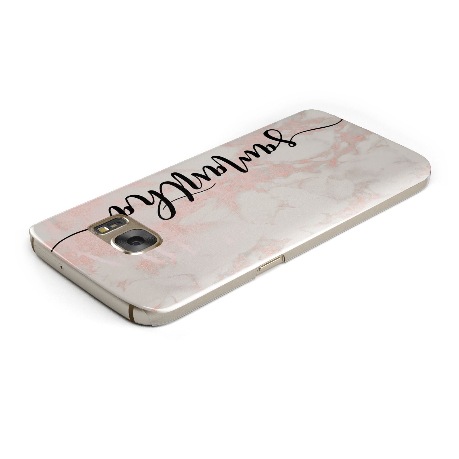 Pink Marble Vertical Black Personalised Name Samsung Galaxy Case Top Cutout