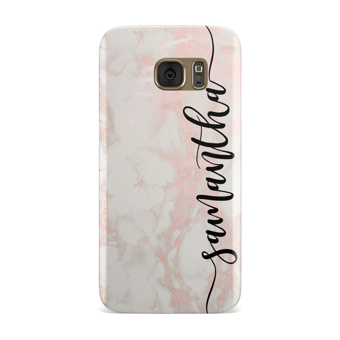 Pink Marble Vertical Black Personalised Name Samsung Galaxy Case