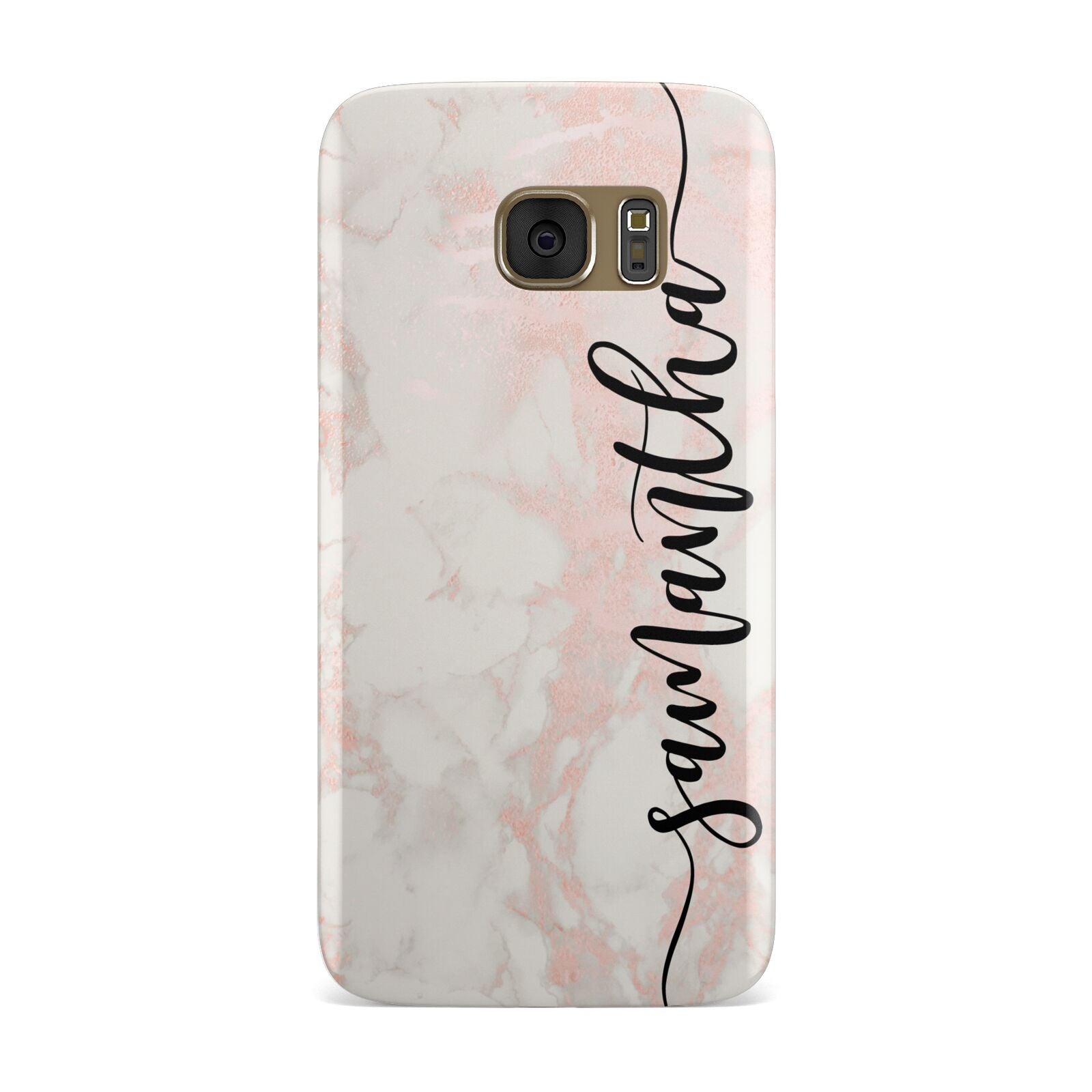 Pink Marble Vertical Black Personalised Name Samsung Galaxy Case