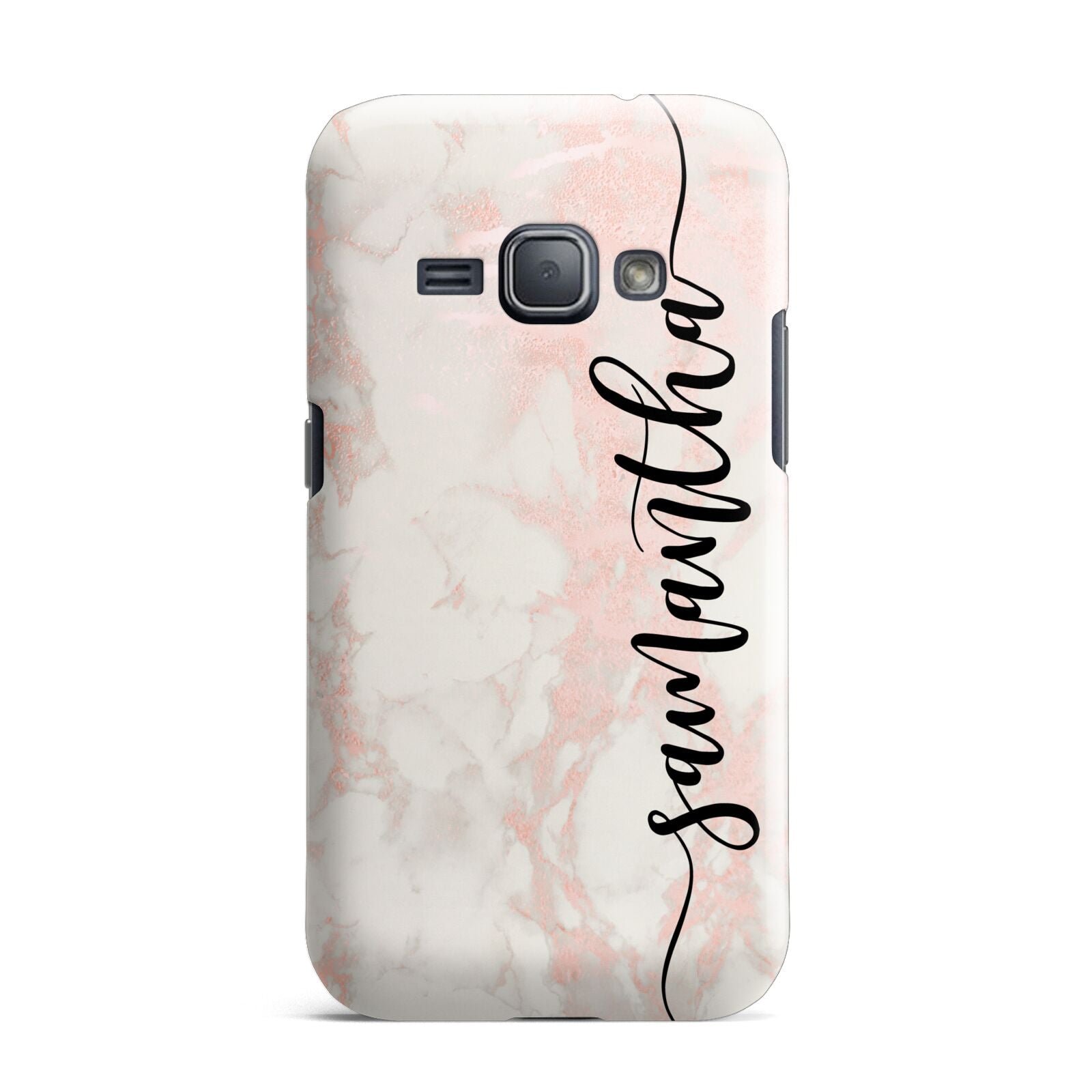 Pink Marble Vertical Black Personalised Name Samsung Galaxy J1 2016 Case