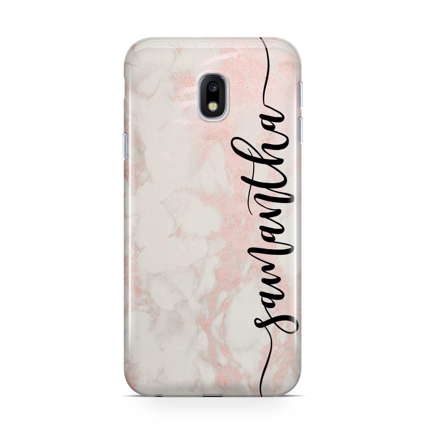 Pink Marble Vertical Black Personalised Name Samsung Galaxy J3 2017 Case