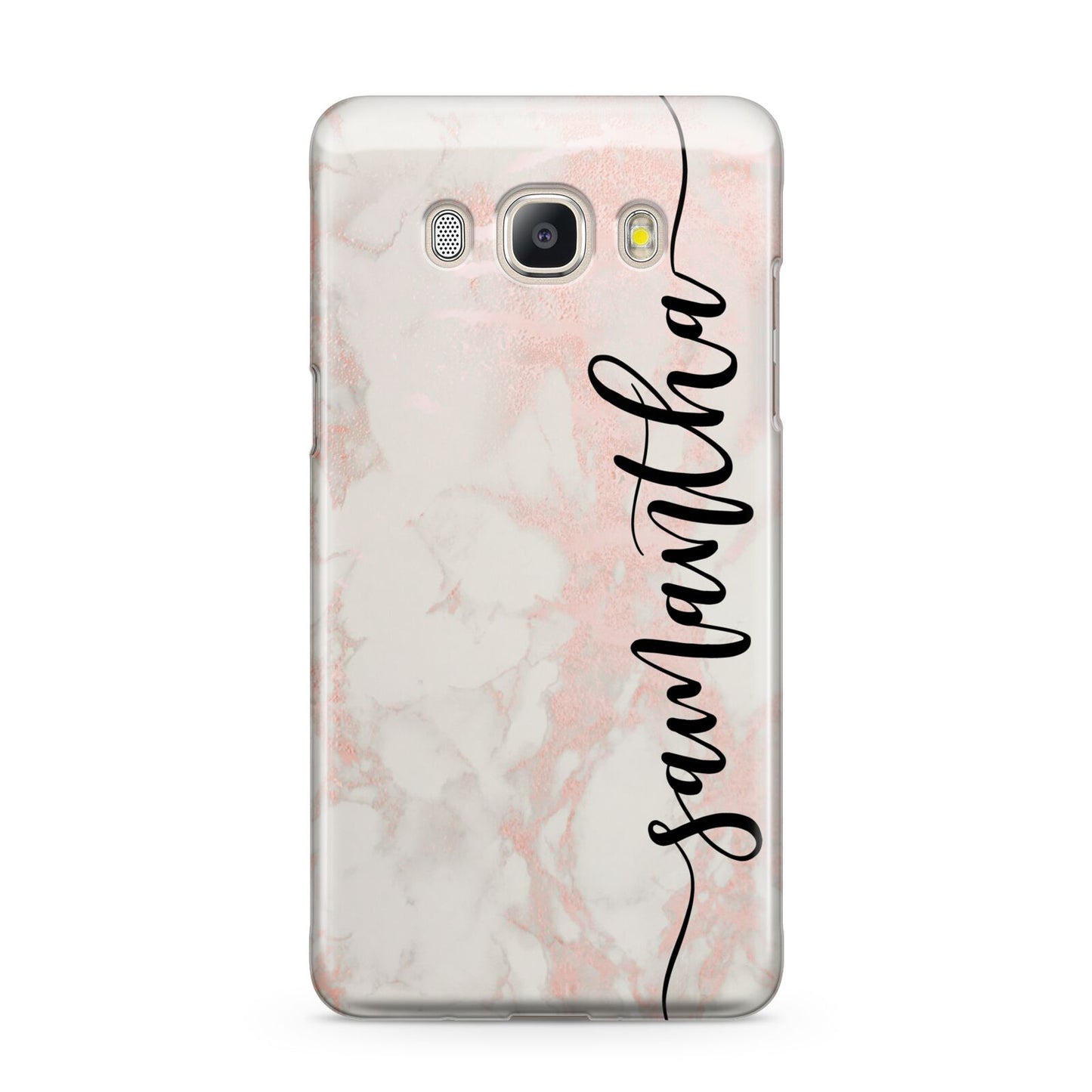 Pink Marble Vertical Black Personalised Name Samsung Galaxy J5 2016 Case