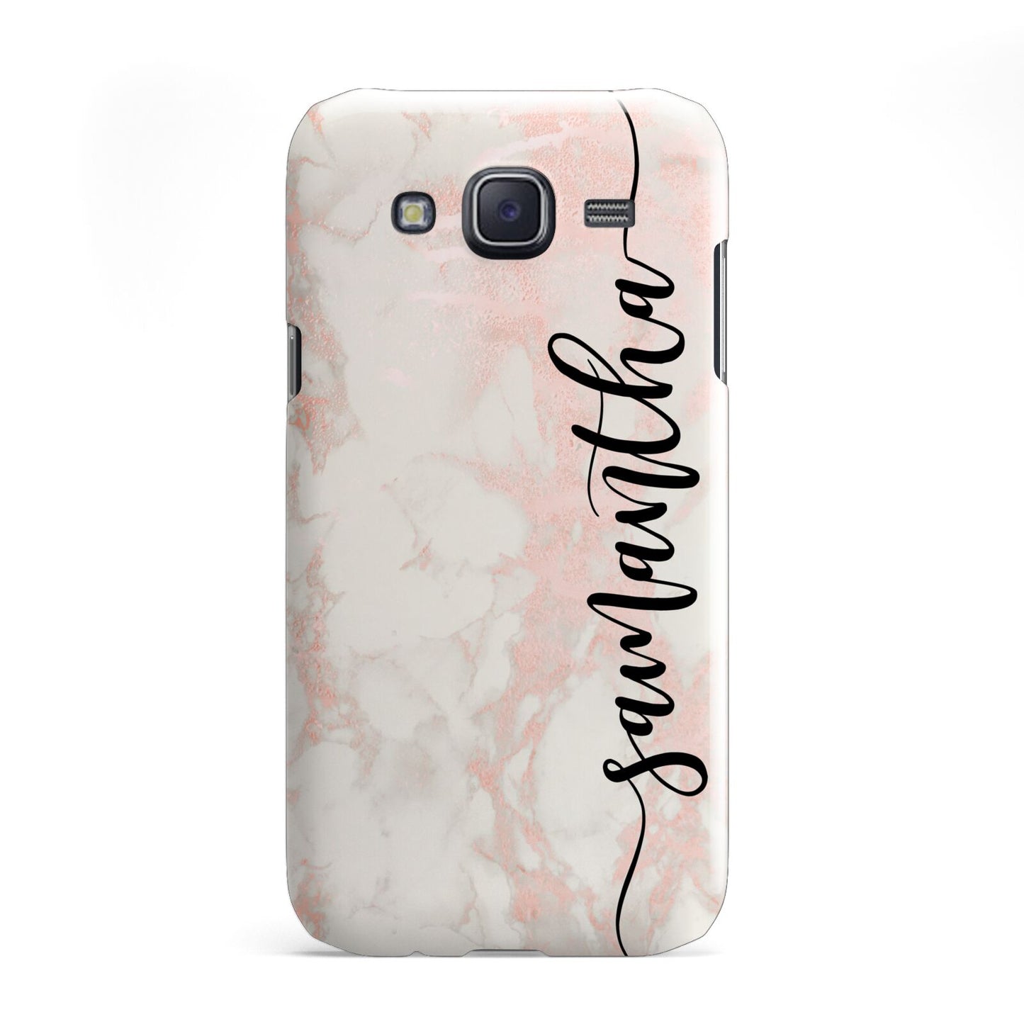 Pink Marble Vertical Black Personalised Name Samsung Galaxy J5 Case