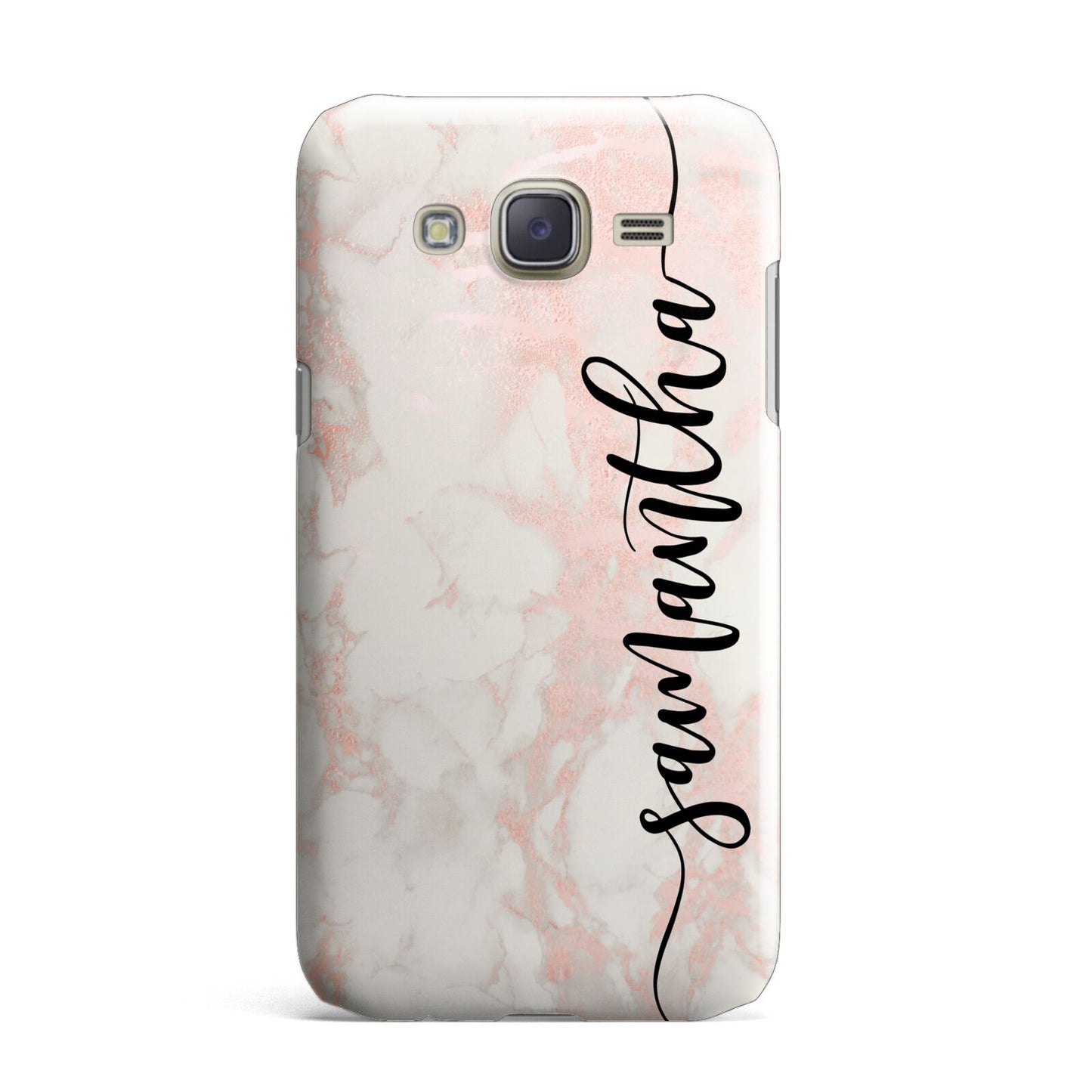 Pink Marble Vertical Black Personalised Name Samsung Galaxy J7 Case