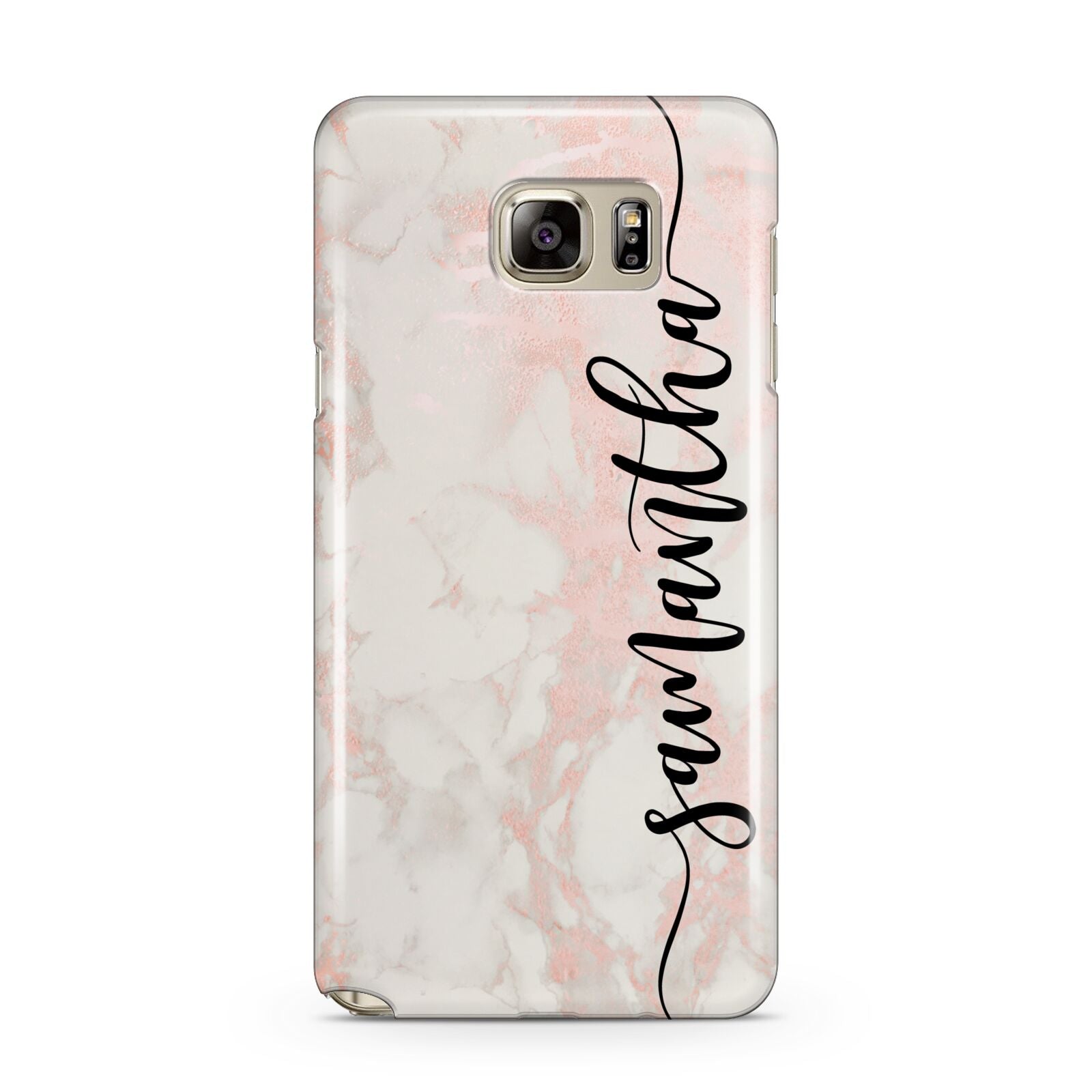 Pink Marble Vertical Black Personalised Name Samsung Galaxy Note 5 Case