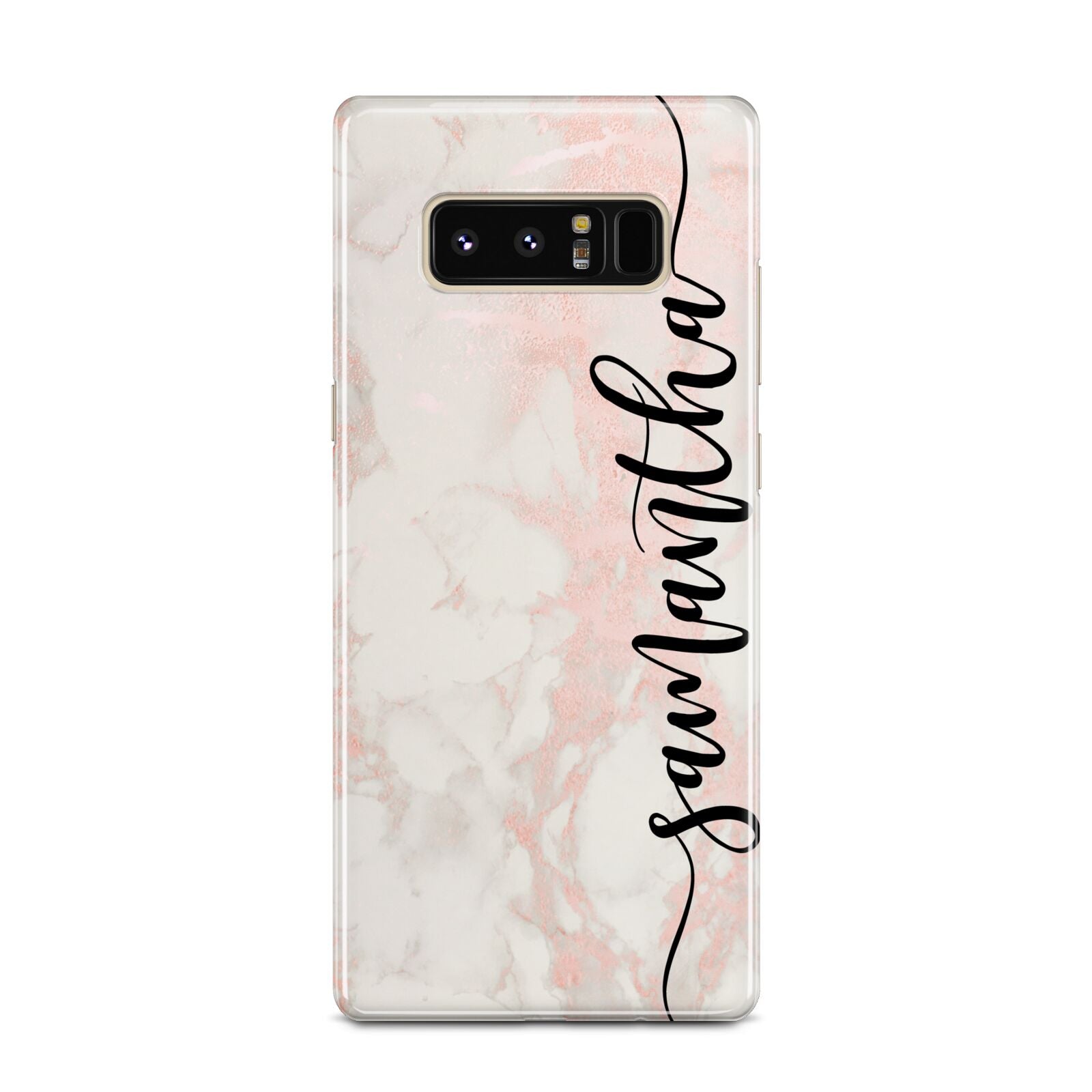 Pink Marble Vertical Black Personalised Name Samsung Galaxy Note 8 Case