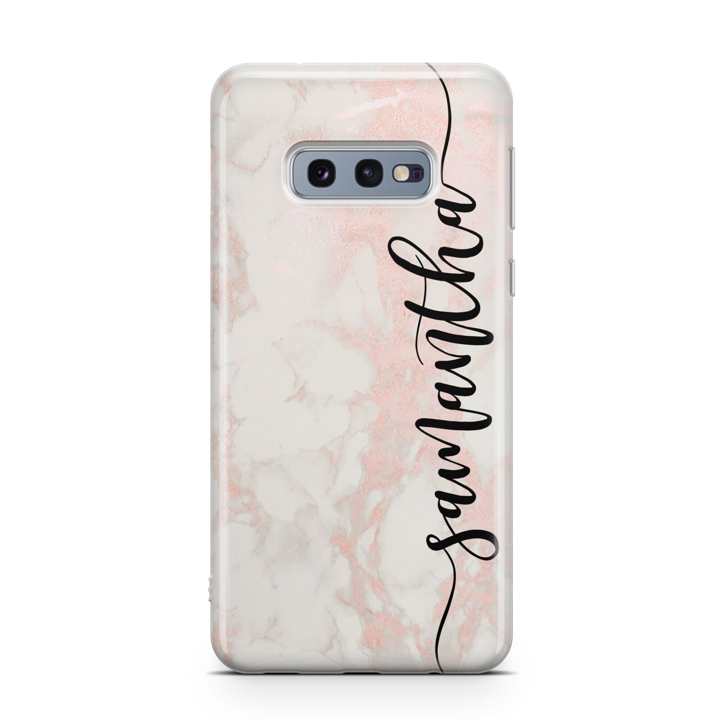 Pink Marble Vertical Black Personalised Name Samsung Galaxy S10E Case