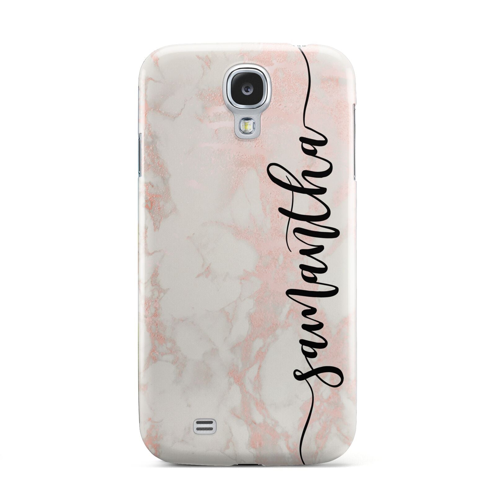 Pink Marble Vertical Black Personalised Name Samsung Galaxy S4 Case