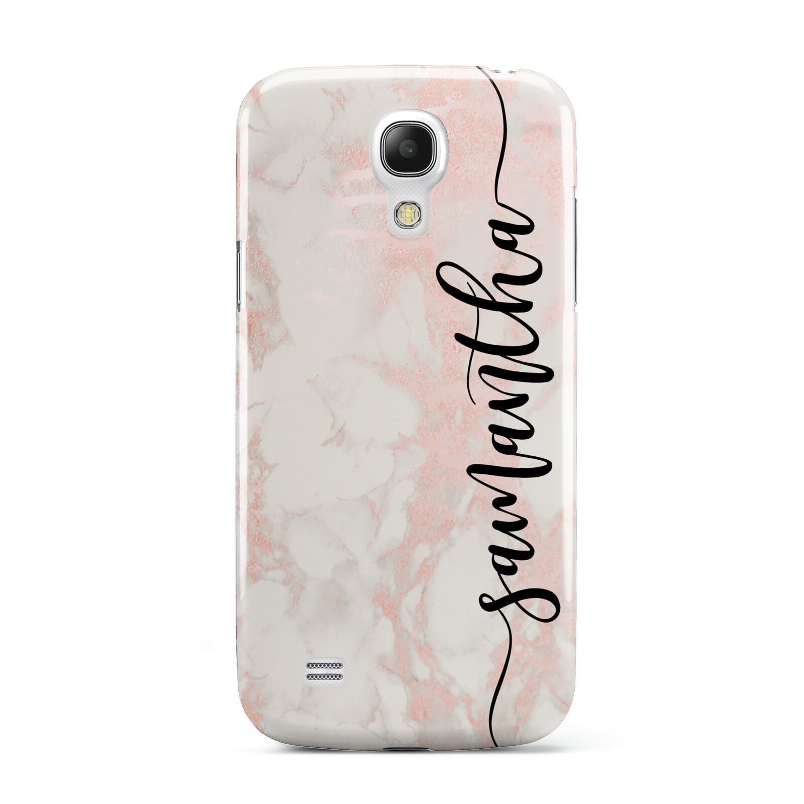 Pink Marble Vertical Black Personalised Name Samsung Galaxy S4 Mini Case