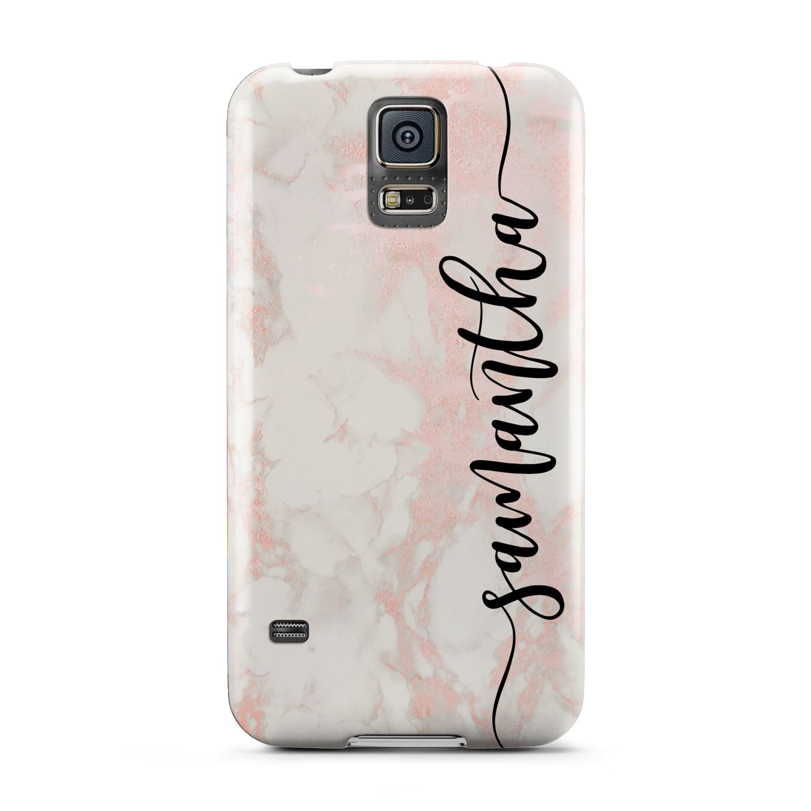 Pink Marble Vertical Black Personalised Name Samsung Galaxy S5 Case