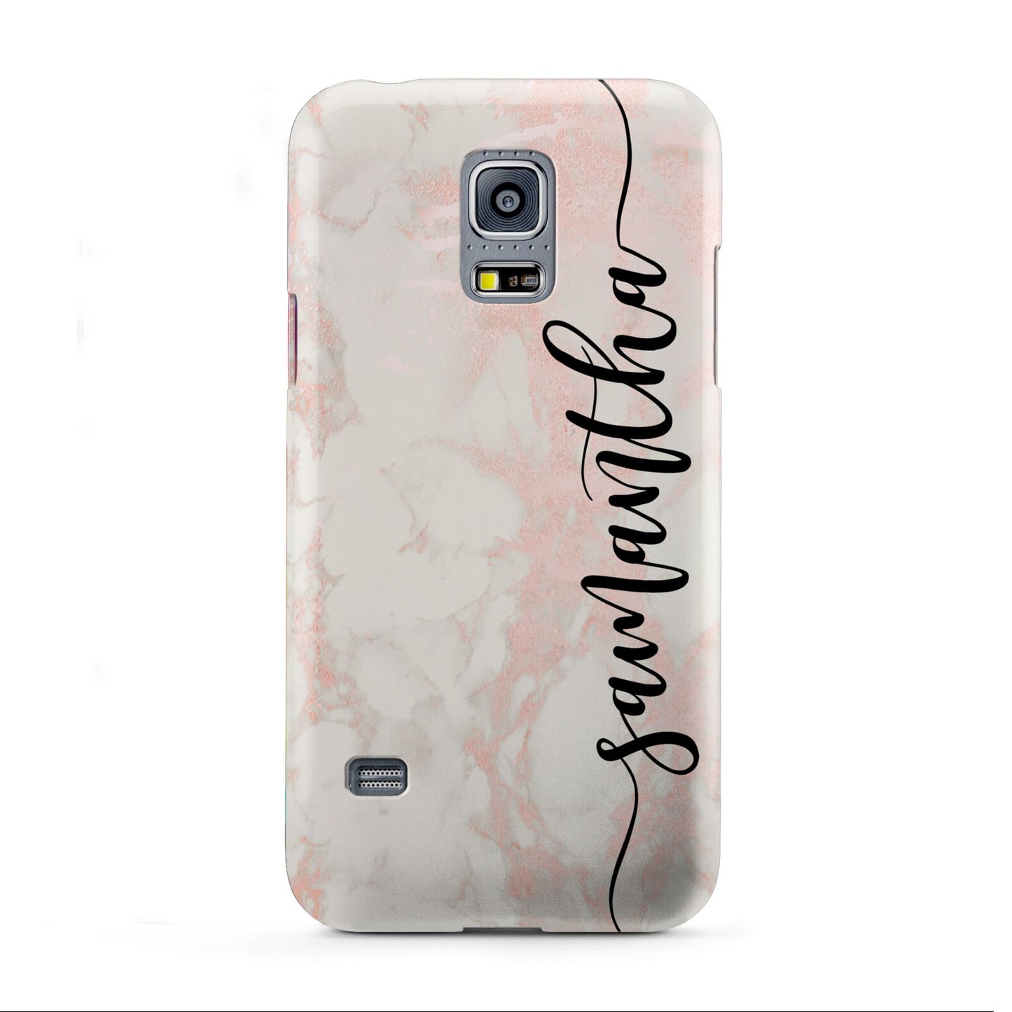 Pink Marble Vertical Black Personalised Name Samsung Galaxy S5 Mini Case