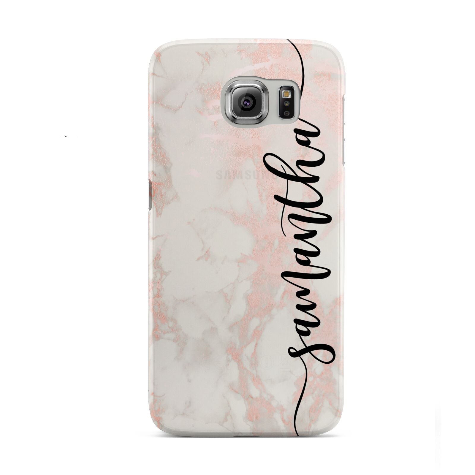 Pink Marble Vertical Black Personalised Name Samsung Galaxy S6 Case