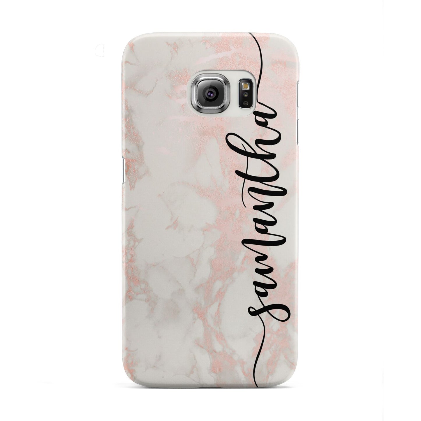 Pink Marble Vertical Black Personalised Name Samsung Galaxy S6 Edge Case