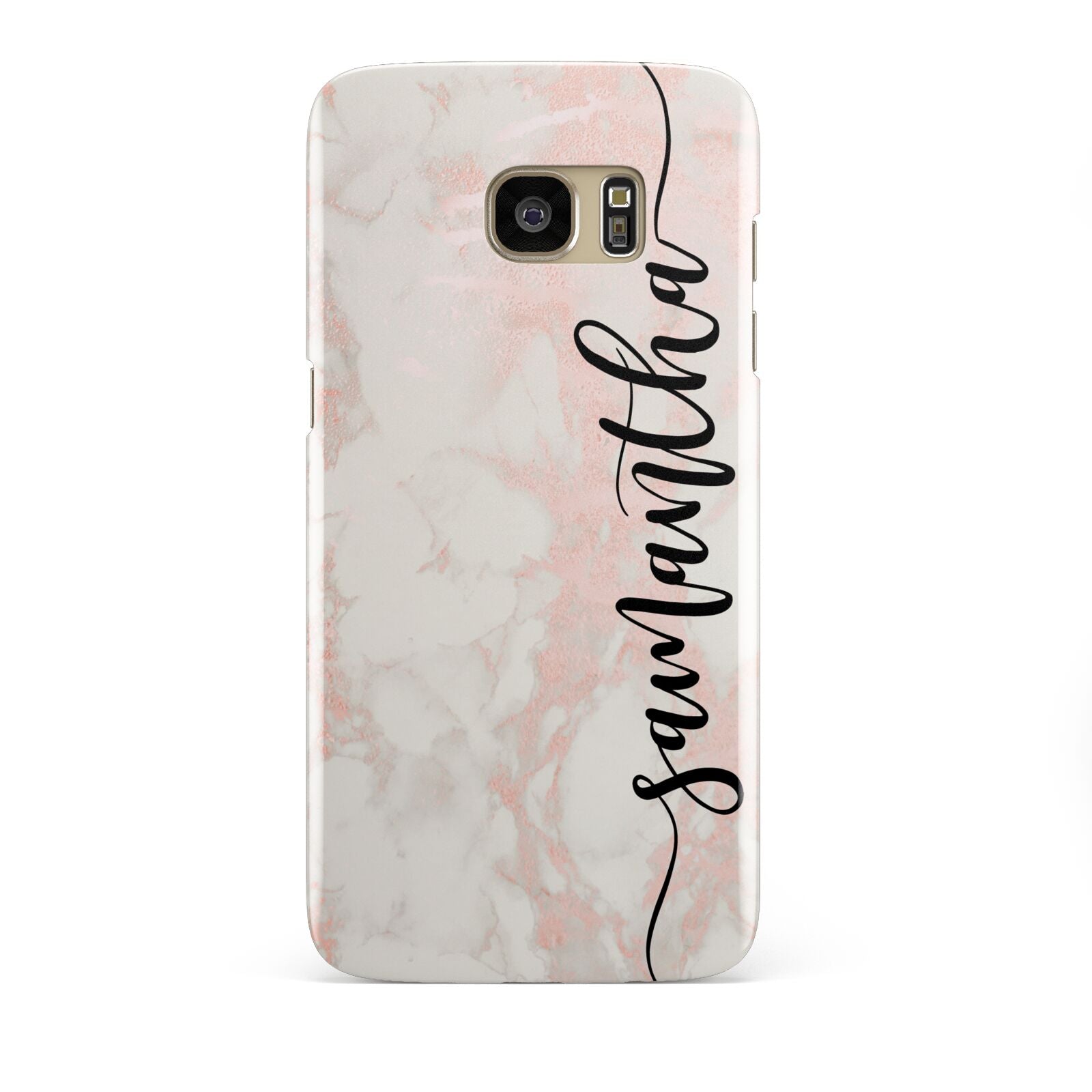 Pink Marble Vertical Black Personalised Name Samsung Galaxy S7 Edge Case