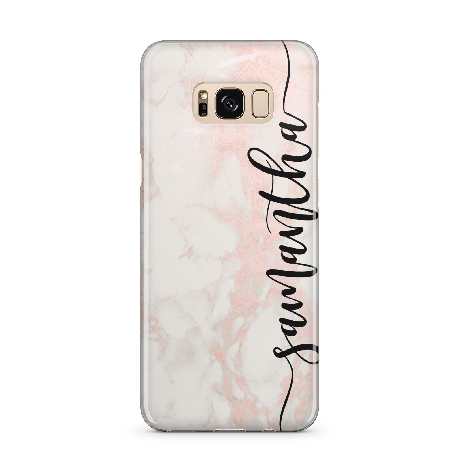 Pink Marble Vertical Black Personalised Name Samsung Galaxy S8 Plus Case