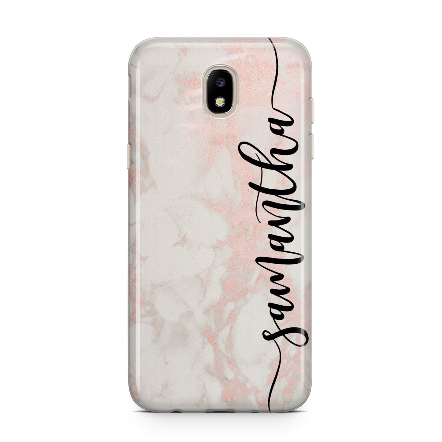 Pink Marble Vertical Black Personalised Name Samsung J5 2017 Case