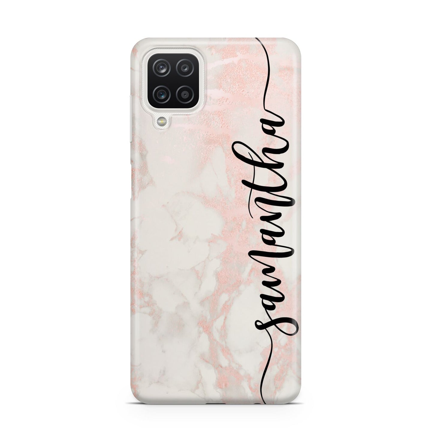 Pink Marble Vertical Black Personalised Name Samsung M12 Case