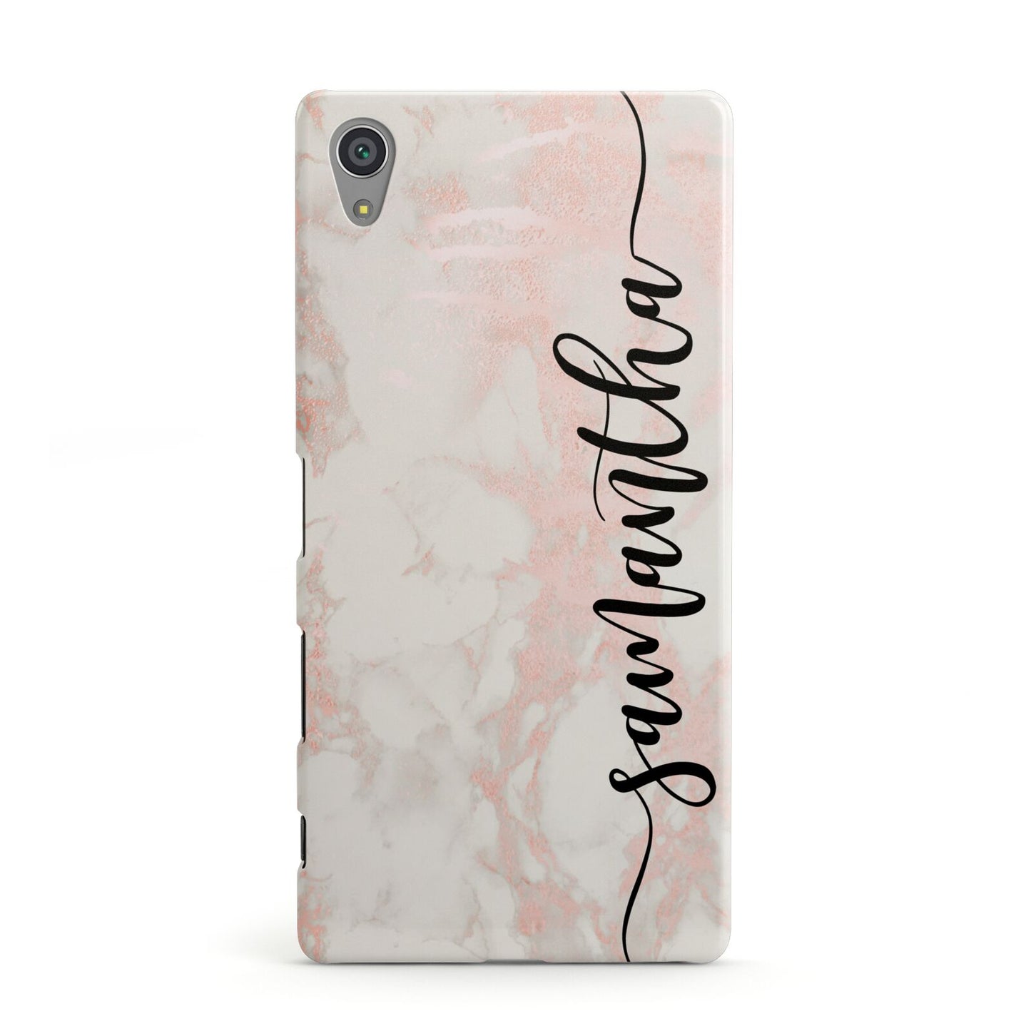 Pink Marble Vertical Black Personalised Name Sony Xperia Case