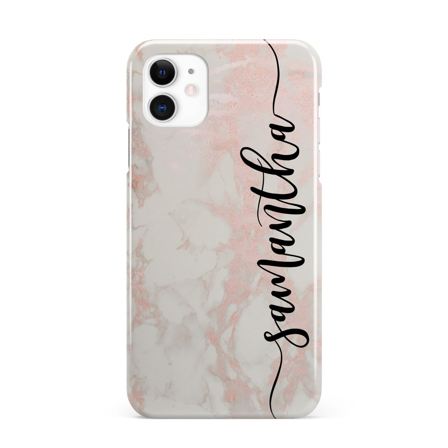 Pink Marble Vertical Black Personalised Name iPhone 11 3D Snap Case