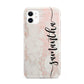 Pink Marble Vertical Black Personalised Name iPhone 11 3D Tough Case