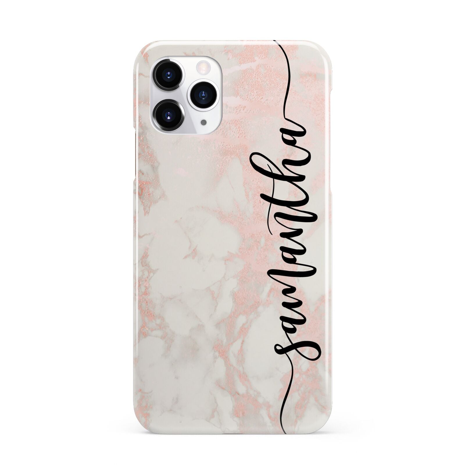 Pink Marble Vertical Black Personalised Name iPhone 11 Pro 3D Snap Case