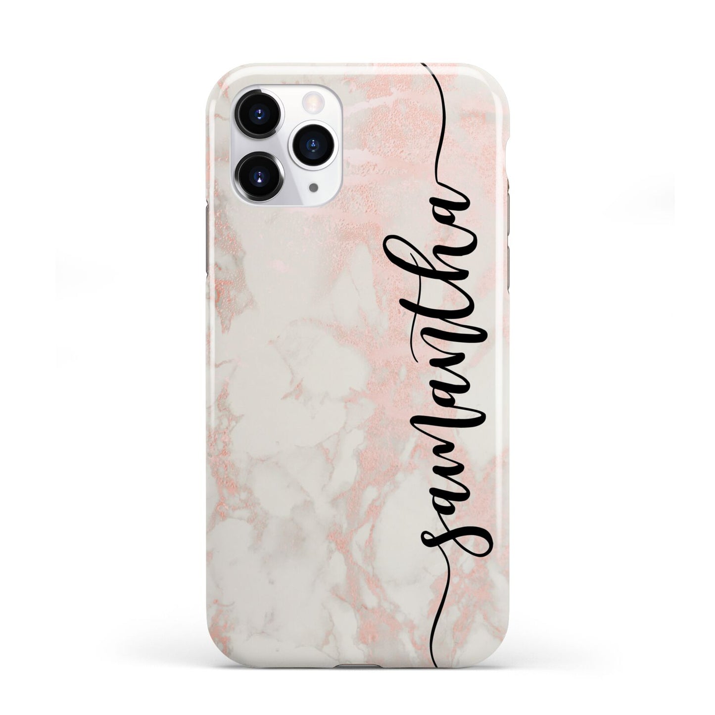 Pink Marble Vertical Black Personalised Name iPhone 11 Pro 3D Tough Case