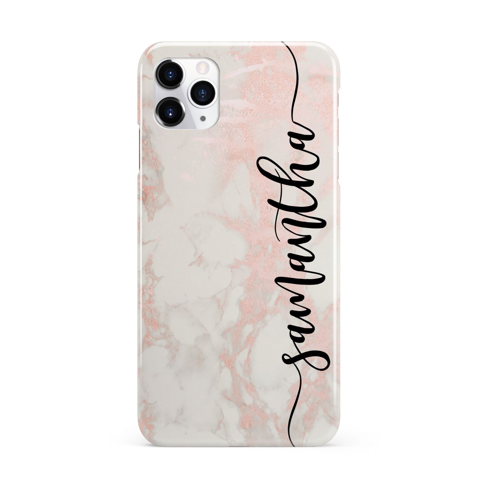 Pink Marble Vertical Black Personalised Name iPhone 11 Pro Max 3D Snap Case