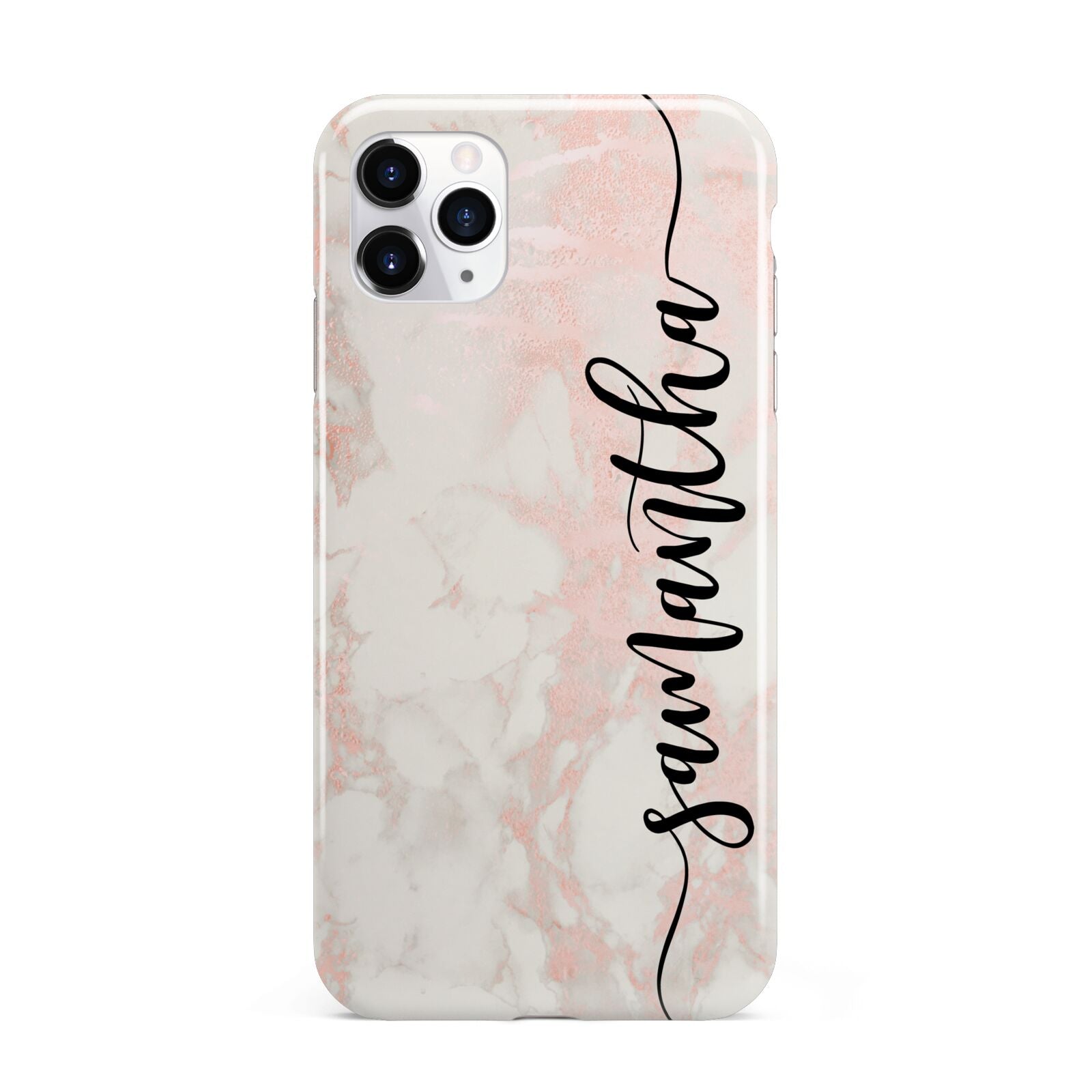 Pink Marble Vertical Black Personalised Name iPhone 11 Pro Max 3D Tough Case