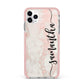 Pink Marble Vertical Black Personalised Name iPhone 11 Pro Max Impact Pink Edge Case