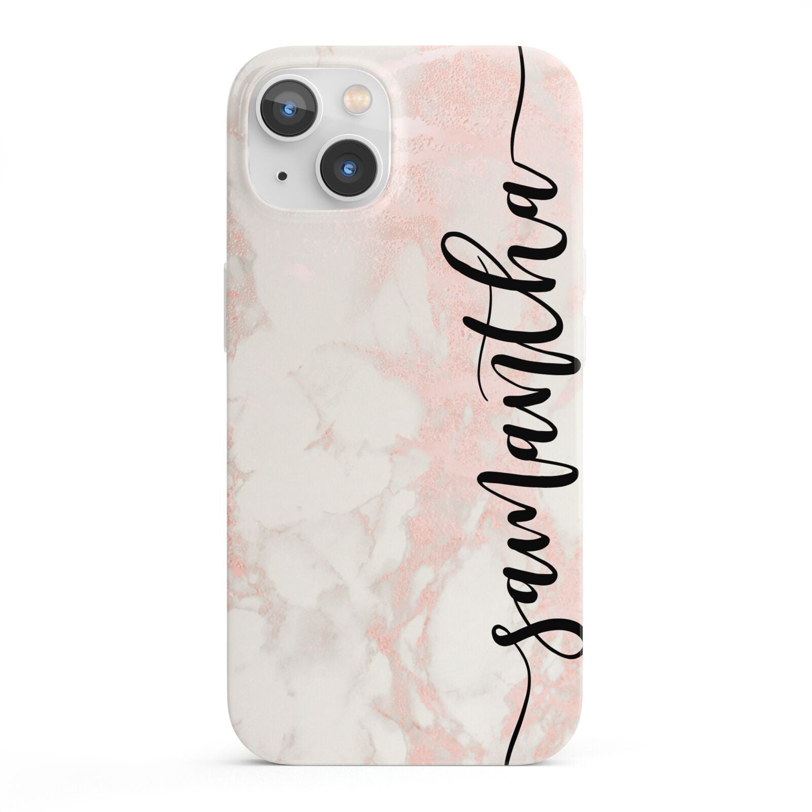 Pink Marble Vertical Black Personalised Name iPhone 13 Full Wrap 3D Snap Case