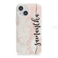 Pink Marble Vertical Black Personalised Name iPhone 13 Mini Clear Bumper Case