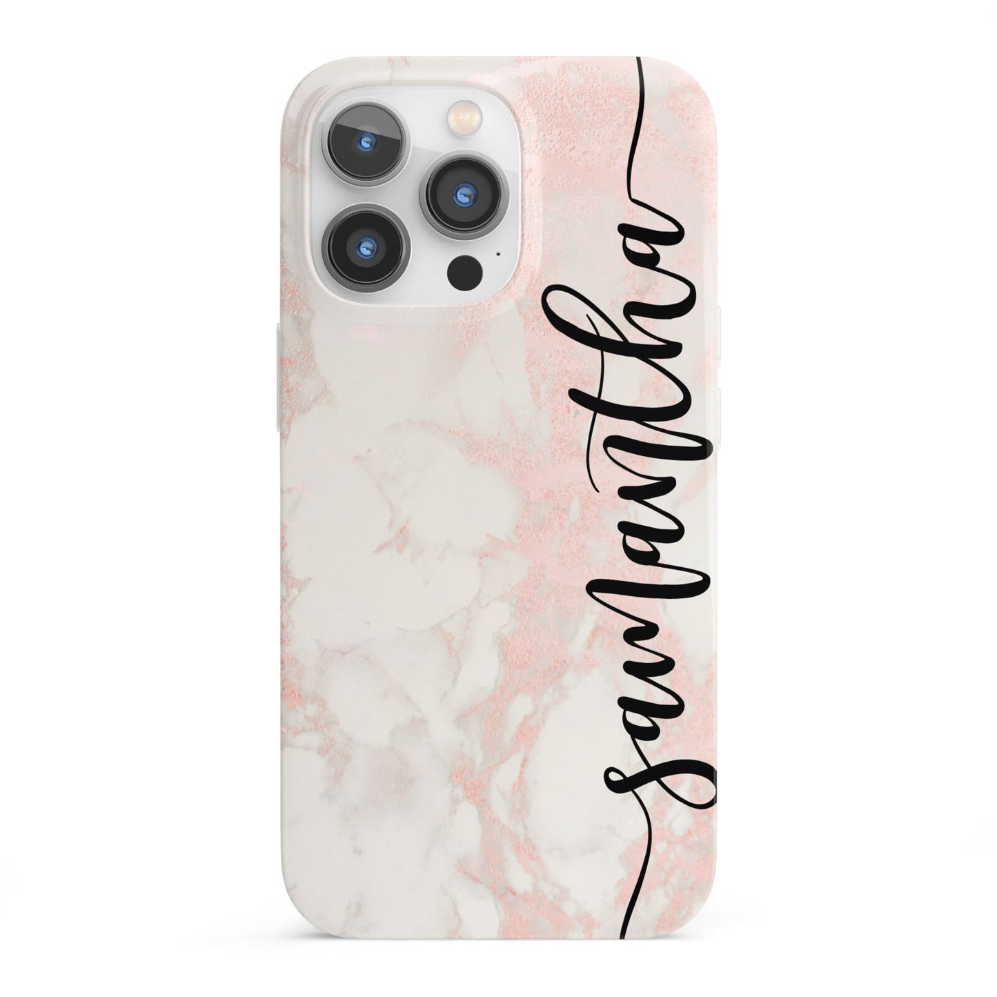 Pink Marble Vertical Black Personalised Name iPhone 13 Pro Full Wrap 3D Snap Case