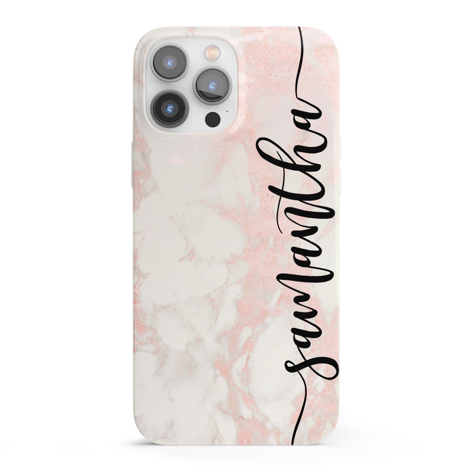 Pink Marble Vertical Black Personalised Name iPhone 13 Pro Max Full Wrap 3D Snap Case