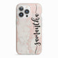 Pink Marble Vertical Black Personalised Name iPhone 13 Pro TPU Impact Case with Pink Edges