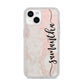 Pink Marble Vertical Black Personalised Name iPhone 14 Clear Tough Case Starlight