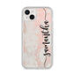 Pink Marble Vertical Black Personalised Name iPhone 14 Plus Clear Tough Case Starlight