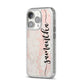 Pink Marble Vertical Black Personalised Name iPhone 14 Pro Glitter Tough Case Silver Angled Image