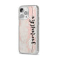 Pink Marble Vertical Black Personalised Name iPhone 14 Pro Max Clear Tough Case Silver Angled Image