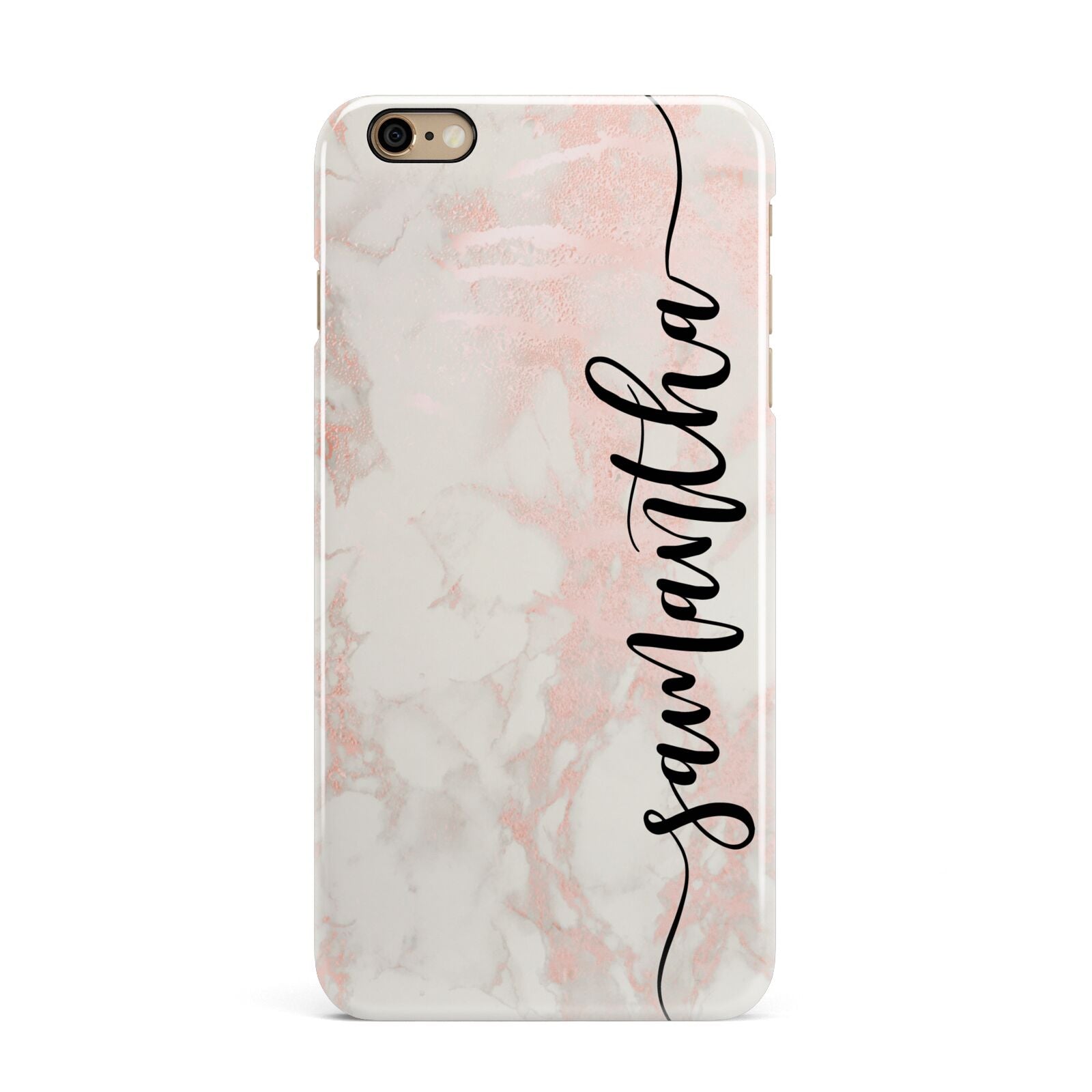 Pink Marble Vertical Black Personalised Name iPhone 6 Plus 3D Snap Case on Gold Phone