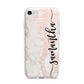 Pink Marble Vertical Black Personalised Name iPhone 7 Bumper Case on Silver iPhone
