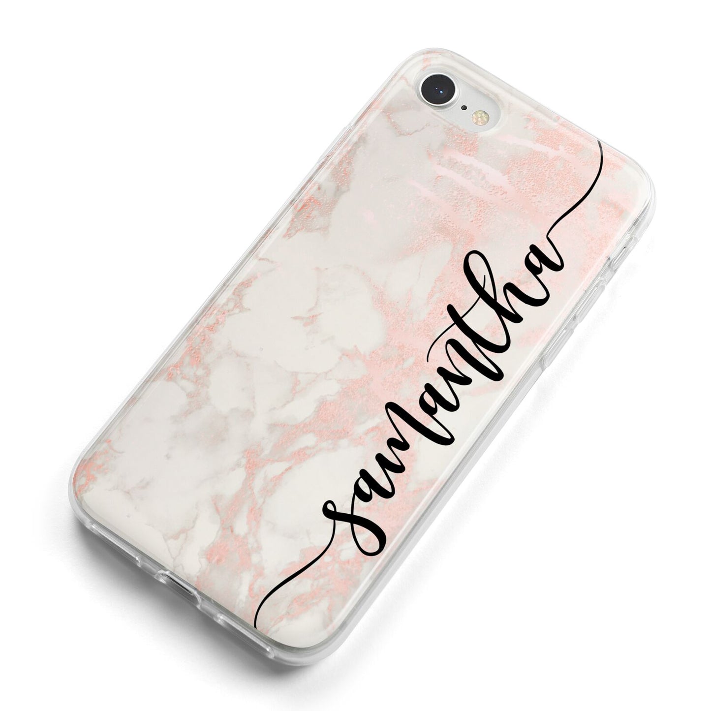 Pink Marble Vertical Black Personalised Name iPhone 8 Bumper Case on Silver iPhone Alternative Image