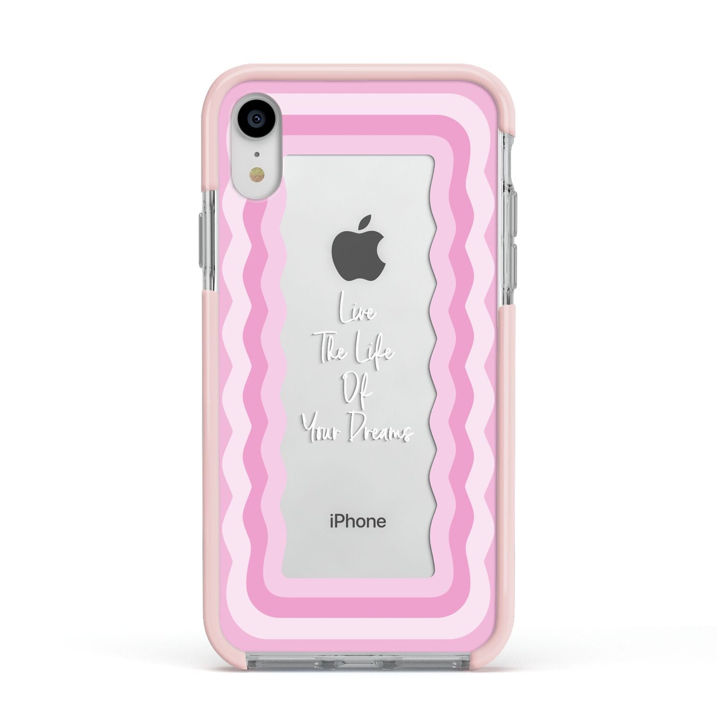 Pink Mirror Quote Apple iPhone XR Impact Case Pink Edge on Silver Phone