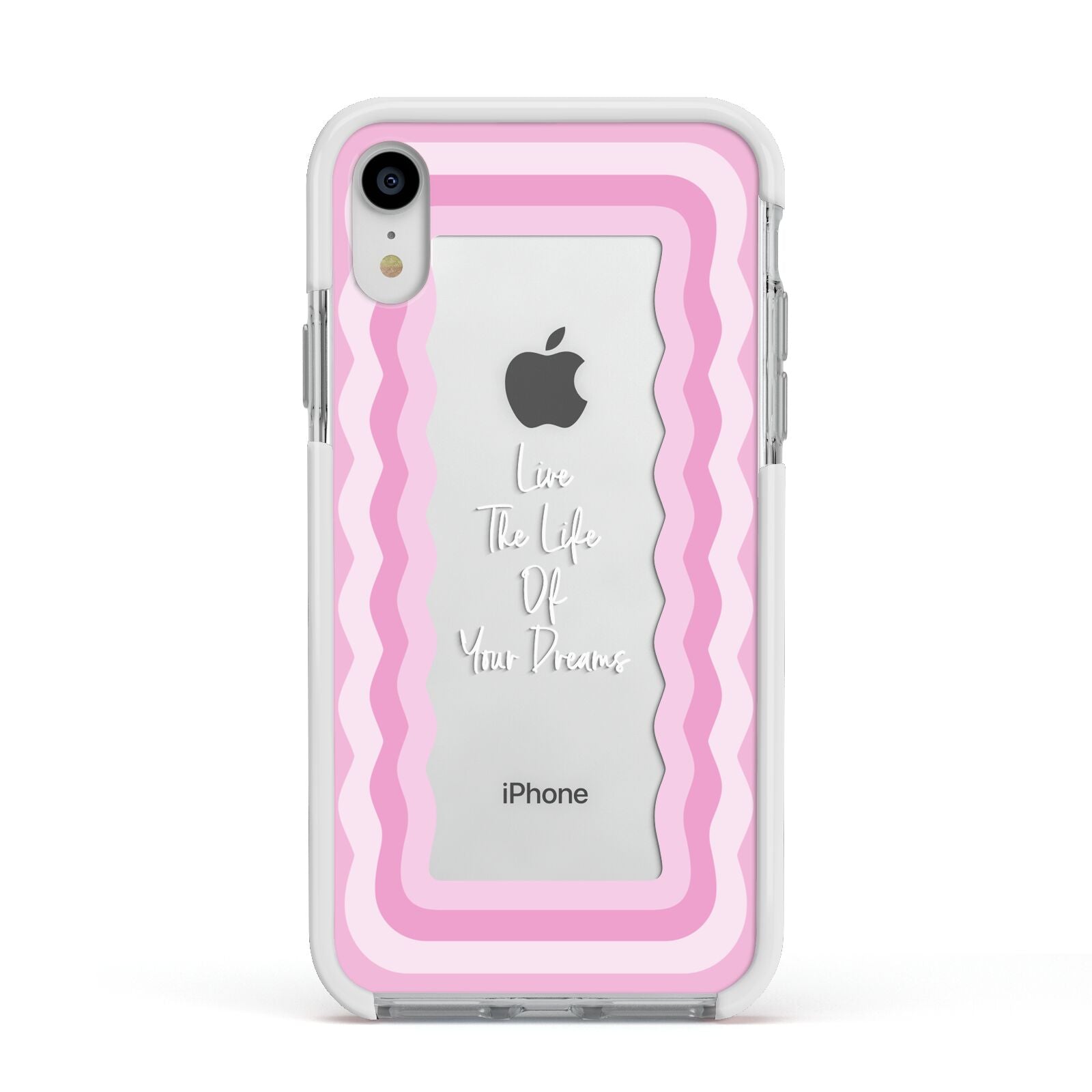 Pink Mirror Quote Apple iPhone XR Impact Case White Edge on Silver Phone