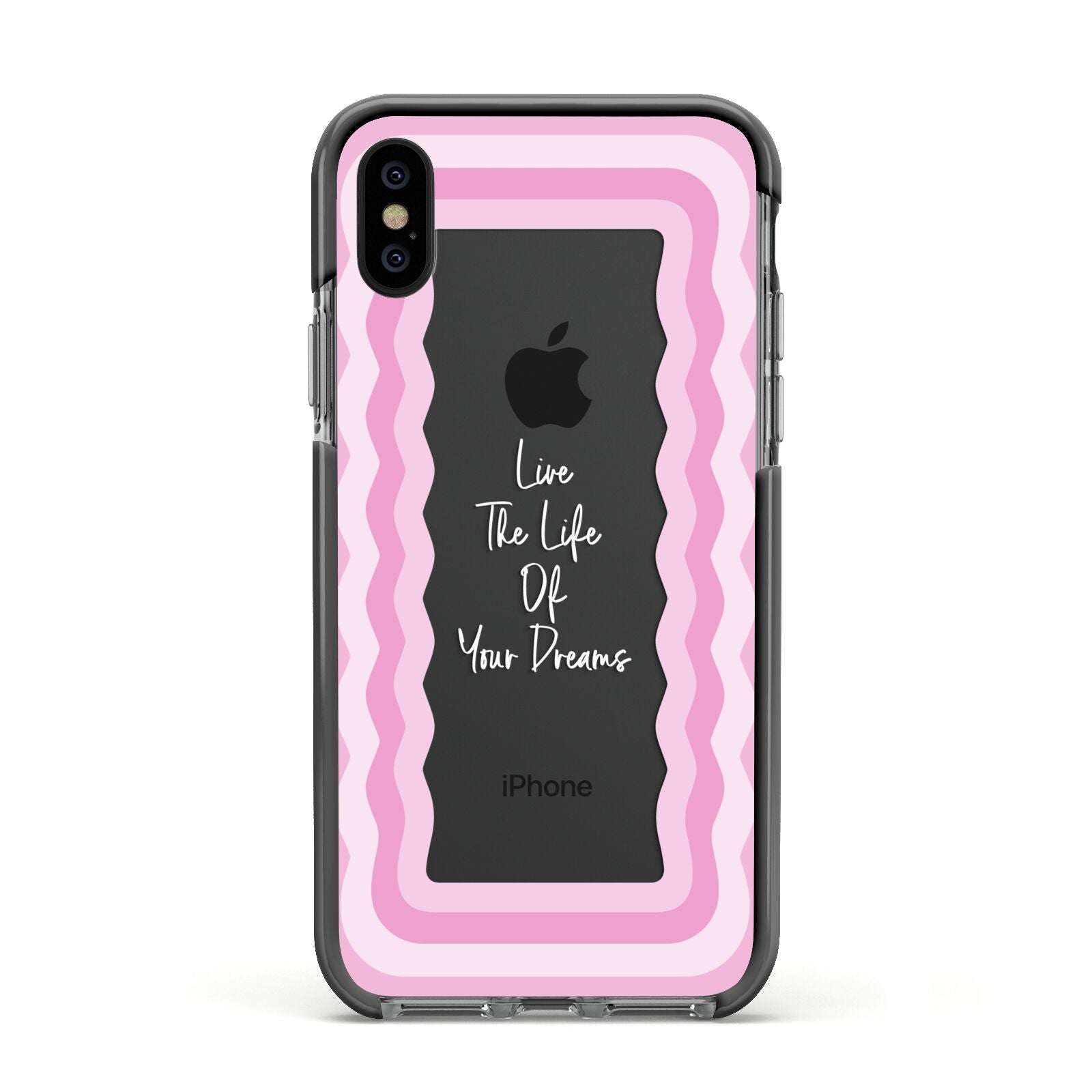 Pink Mirror Quote Apple iPhone Xs Impact Case Black Edge on Black Phone