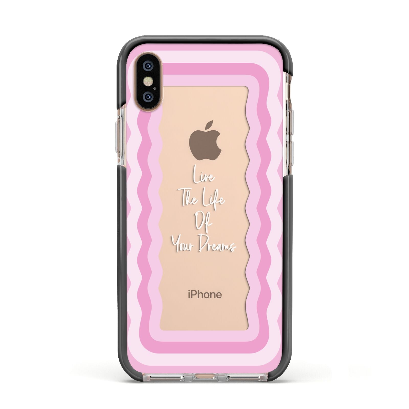 Pink Mirror Quote Apple iPhone Xs Impact Case Black Edge on Gold Phone