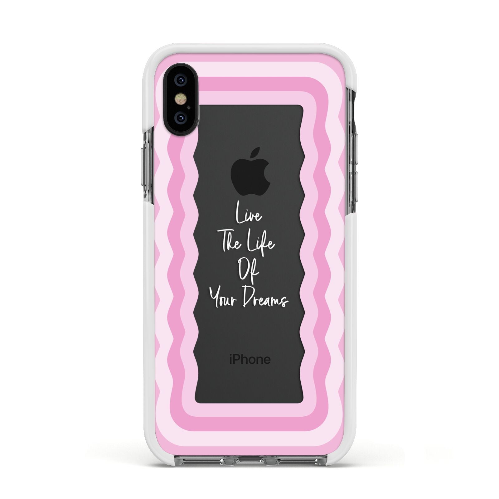 Pink Mirror Quote Apple iPhone Xs Impact Case White Edge on Black Phone