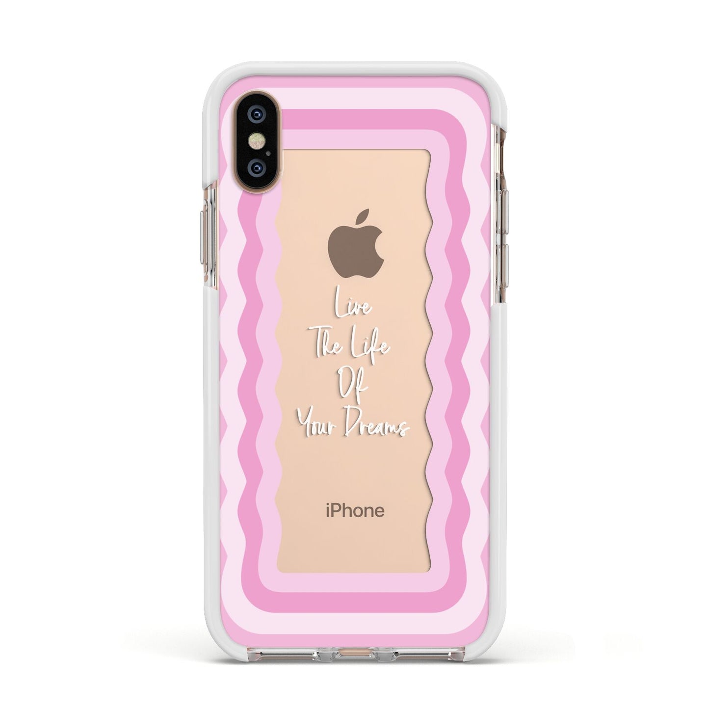 Pink Mirror Quote Apple iPhone Xs Impact Case White Edge on Gold Phone