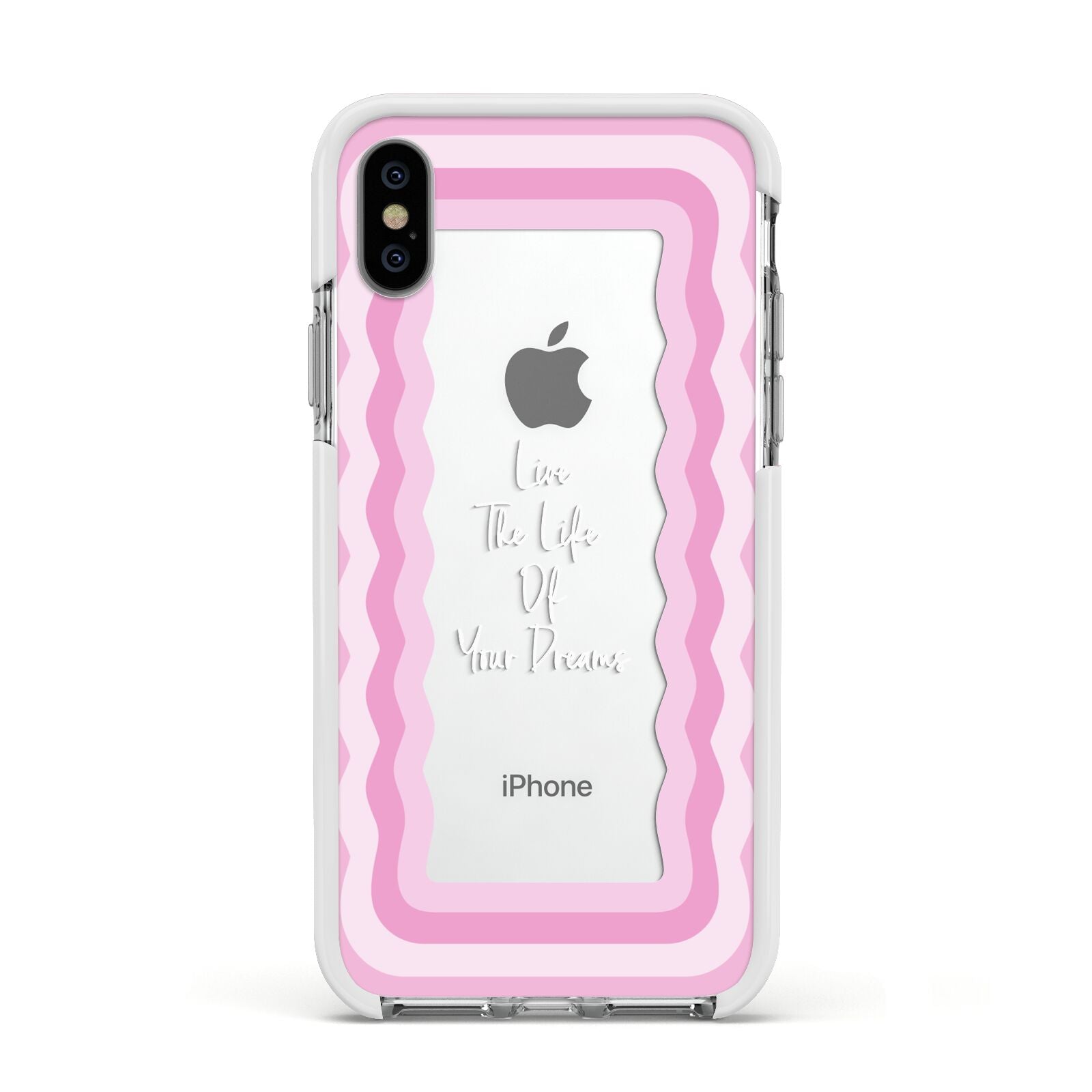 Pink Mirror Quote Apple iPhone Xs Impact Case White Edge on Silver Phone