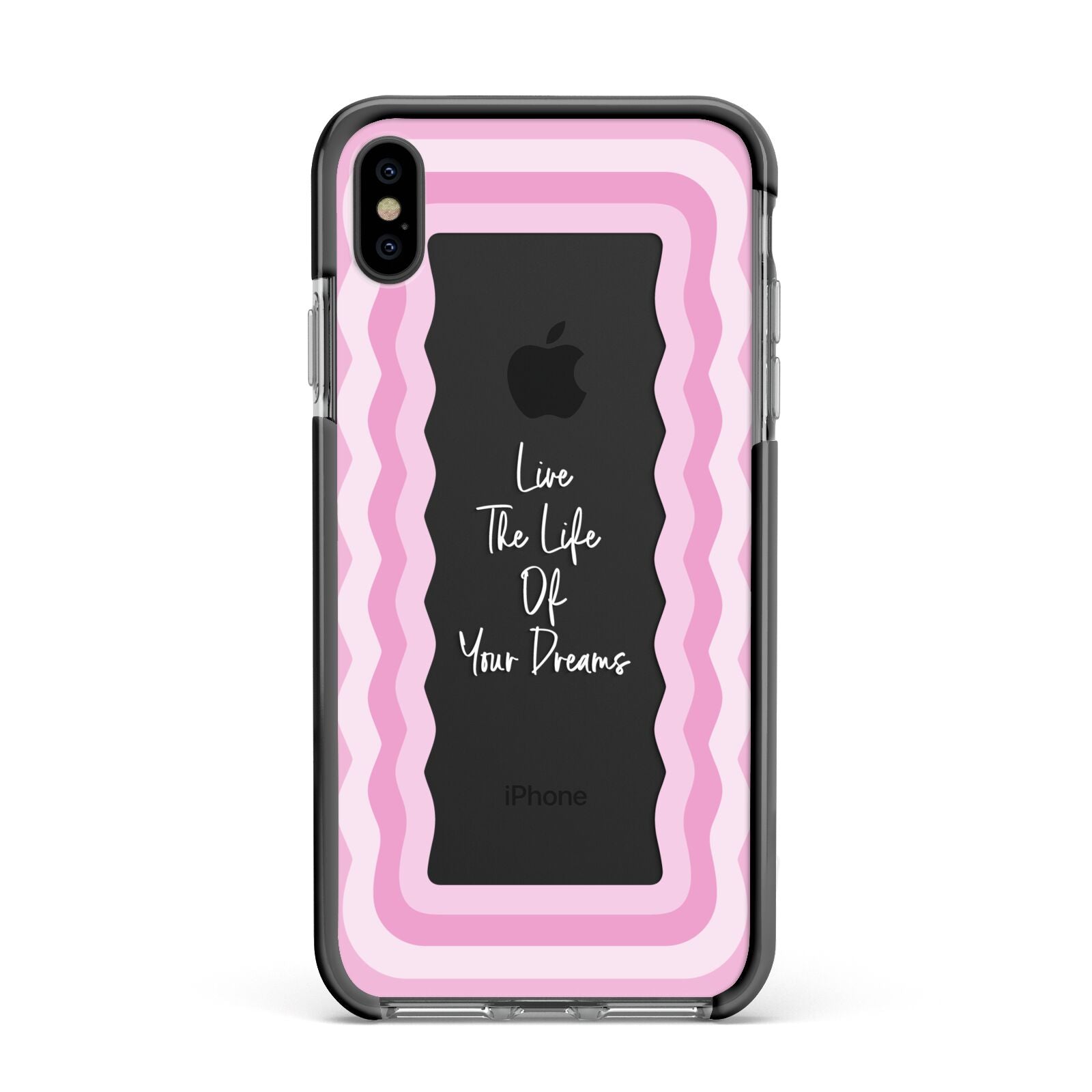 Pink Mirror Quote Apple iPhone Xs Max Impact Case Black Edge on Black Phone