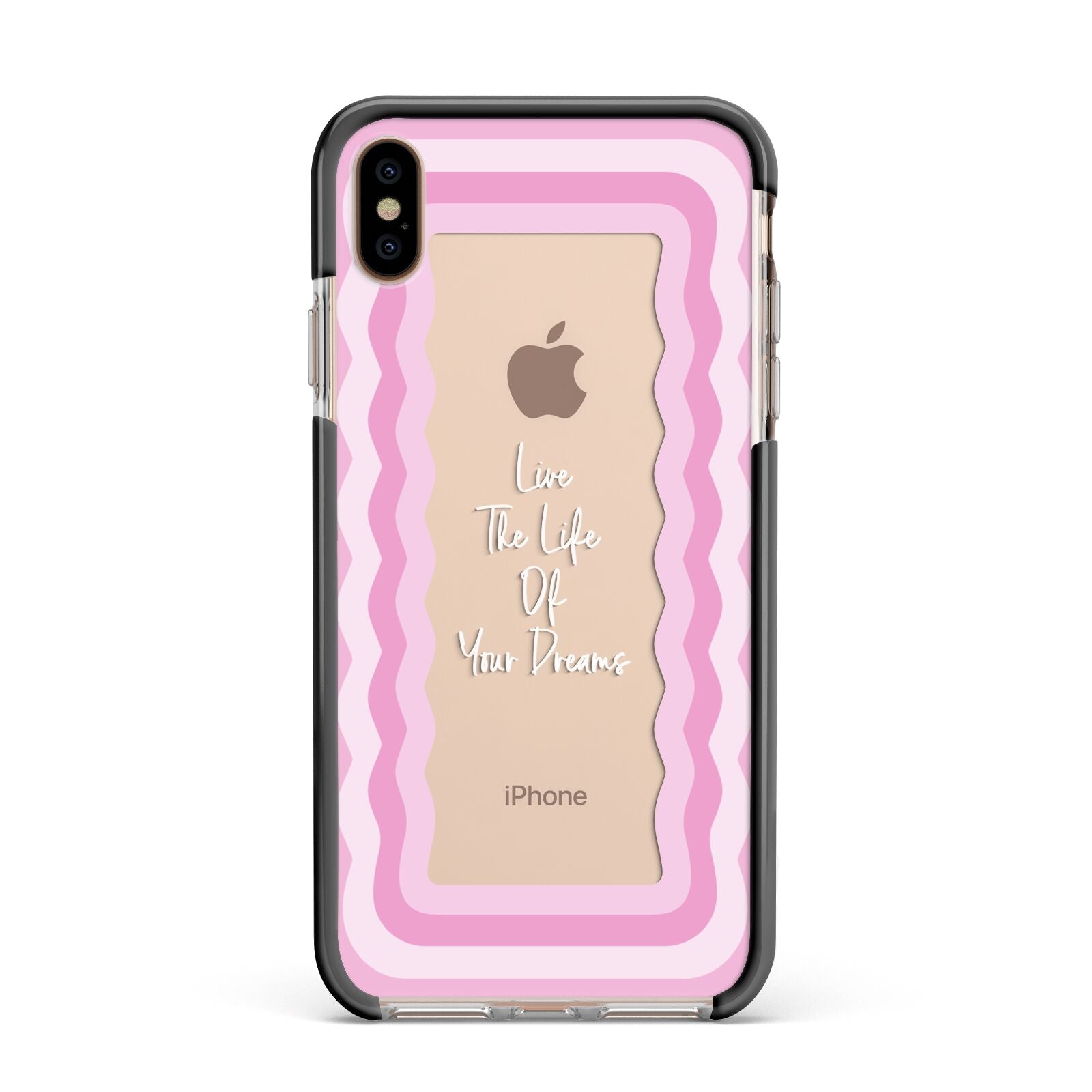 Pink Mirror Quote Apple iPhone Xs Max Impact Case Black Edge on Gold Phone